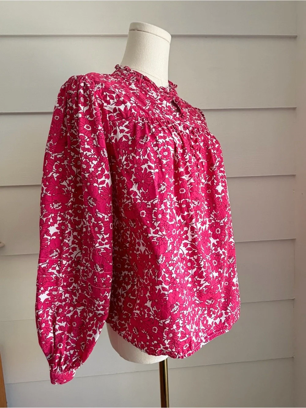 J. Crew Pink Floral Long Sleeve Popover Blouse Top XS